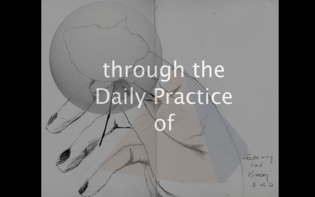 'Through the Daily Practice of' white text with a drawing of a hand